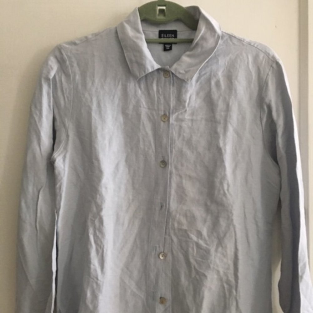 Eileen Fisher Soft Sky Blue Linen Silk Shirt XS Discounted Shipping Price Drop